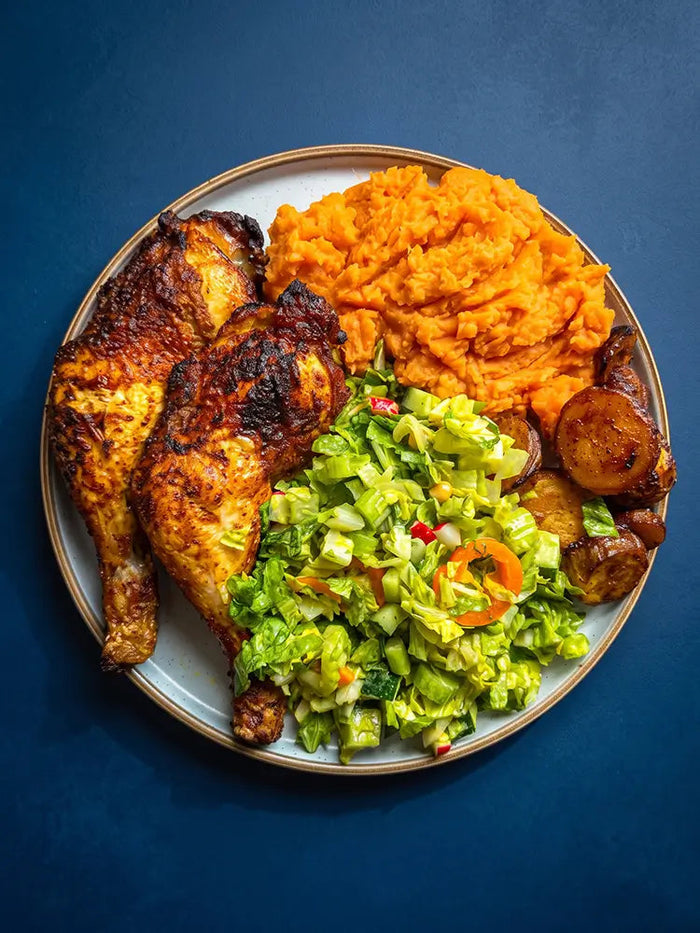 Knuspriges Airfryer-Hähnchen mit Pigasus und Süßkartoffelpüree