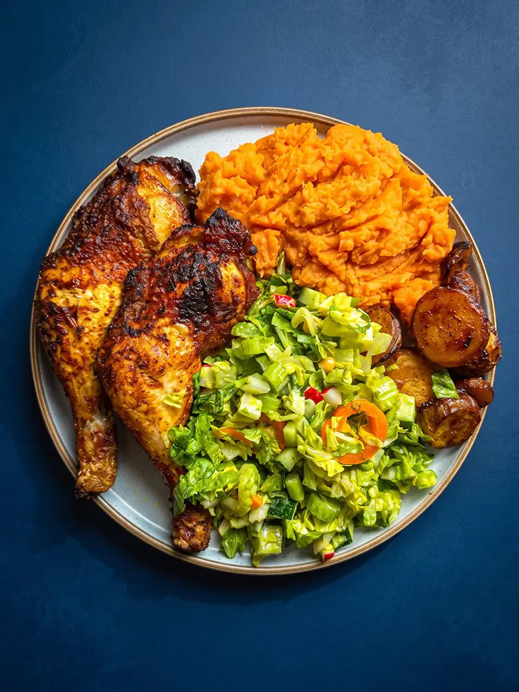 Knuspriges Airfryer-Hähnchen mit Pigasus und Süßkartoffelpüree