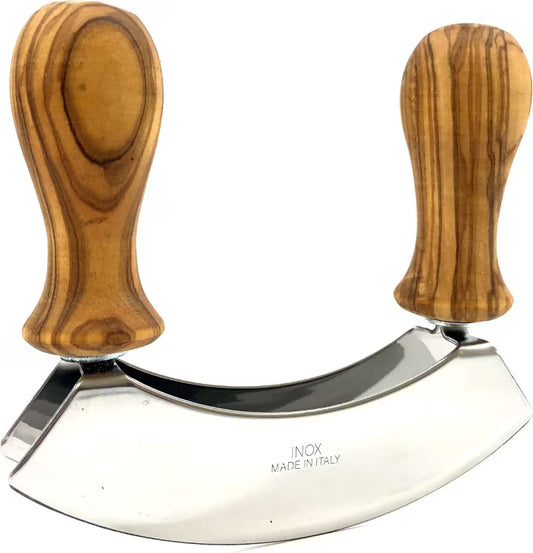 Wiegemesser mit Olivenholzgriff und Doppelklinge, 14 cm