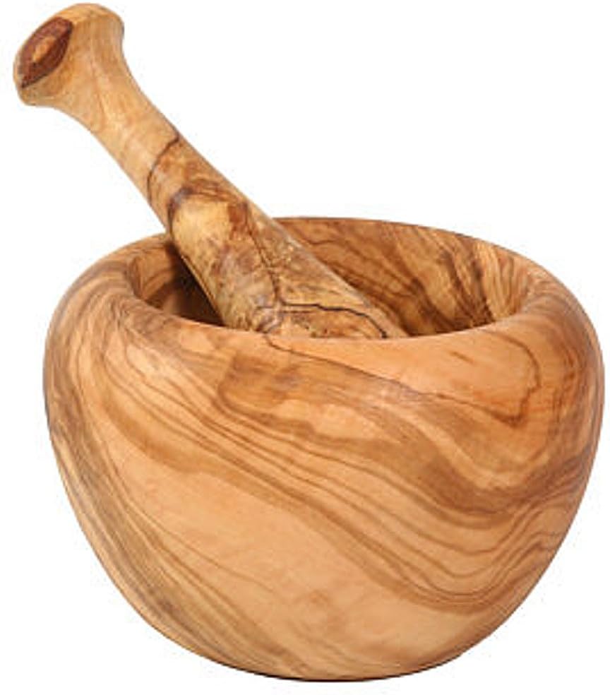 Mörser aus Olivenholz mit rundem Rand, 14 cm Durchmesser