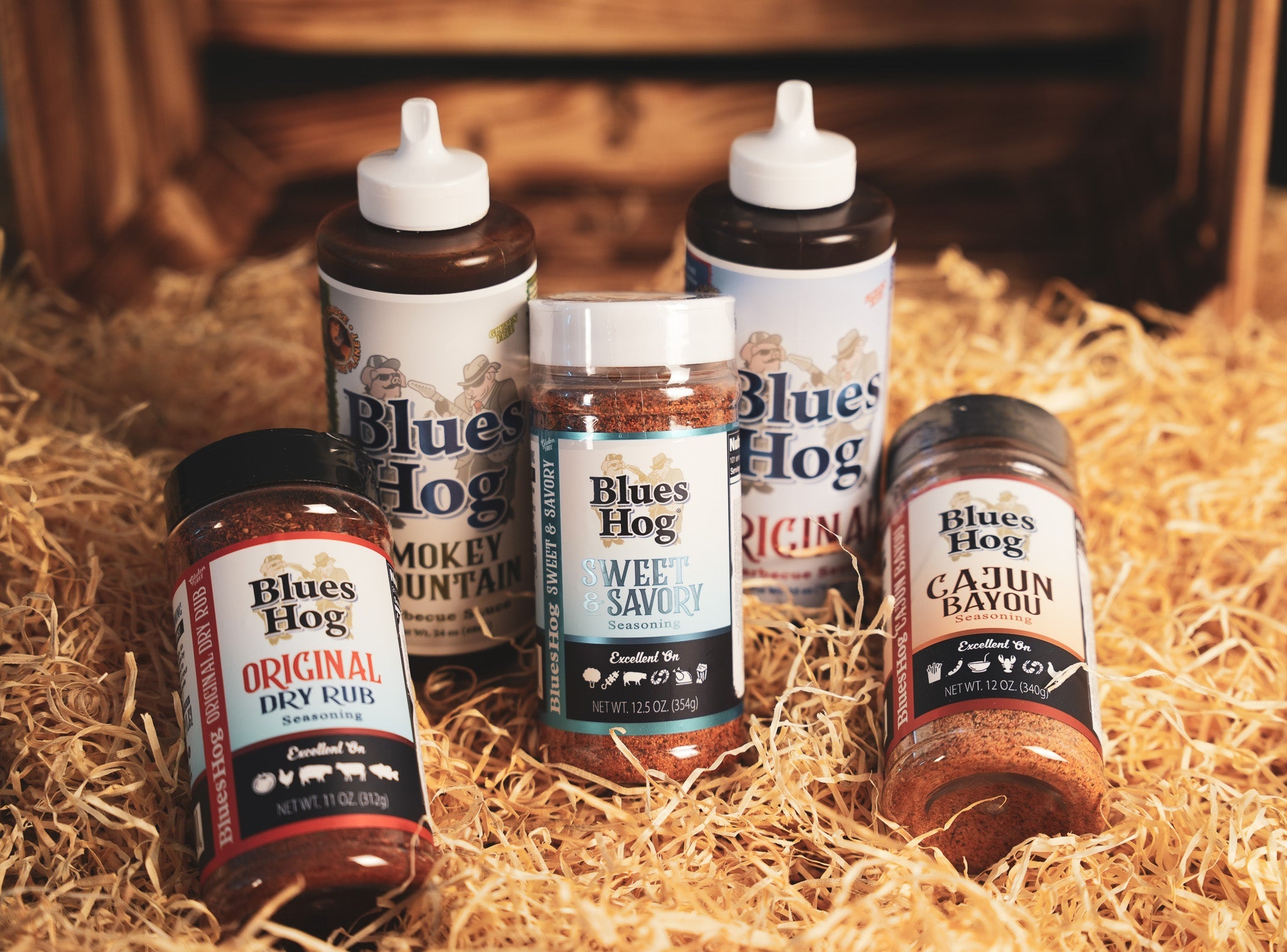 Die Bluesbrüder Mix Kiste– Blues Hog Geschenkbox mit 3 Rubs & 2 BBQ-Saucen