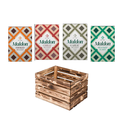 Die Salzgrotte – Geschenkkiste mit 4 Maldon Salzen: Sea Salt, Chili, Garlic & Smoked
