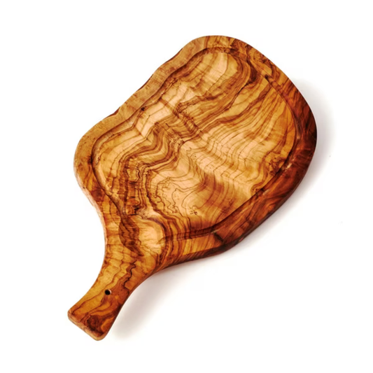 Steakbrett mit Griff & Saftrille aus Olivenholz 45-49 cm