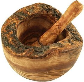 Mörser aus Olivenholz mit rustikalem Rand, 12 cm Durchmesser