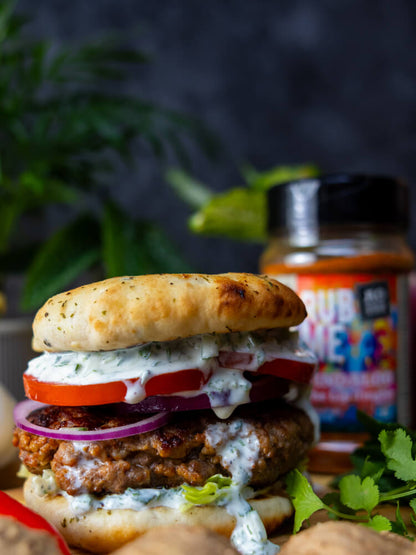 Lamb Vindaloo Burger mit Raita Rezept