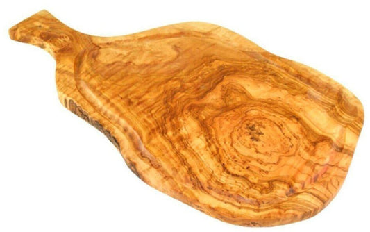Extra großes Steakbrett mit Griff und Saftrille aus Olivenholz, 45-49 cm