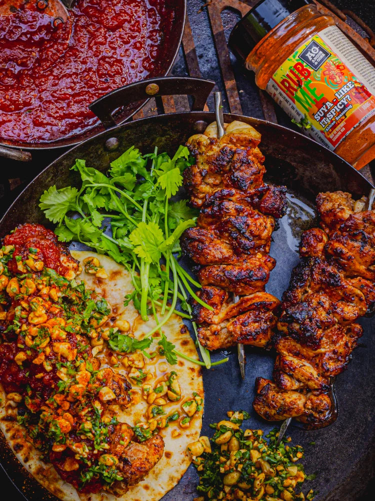 Suya Hähnchenspieße mit Tomatensauce
